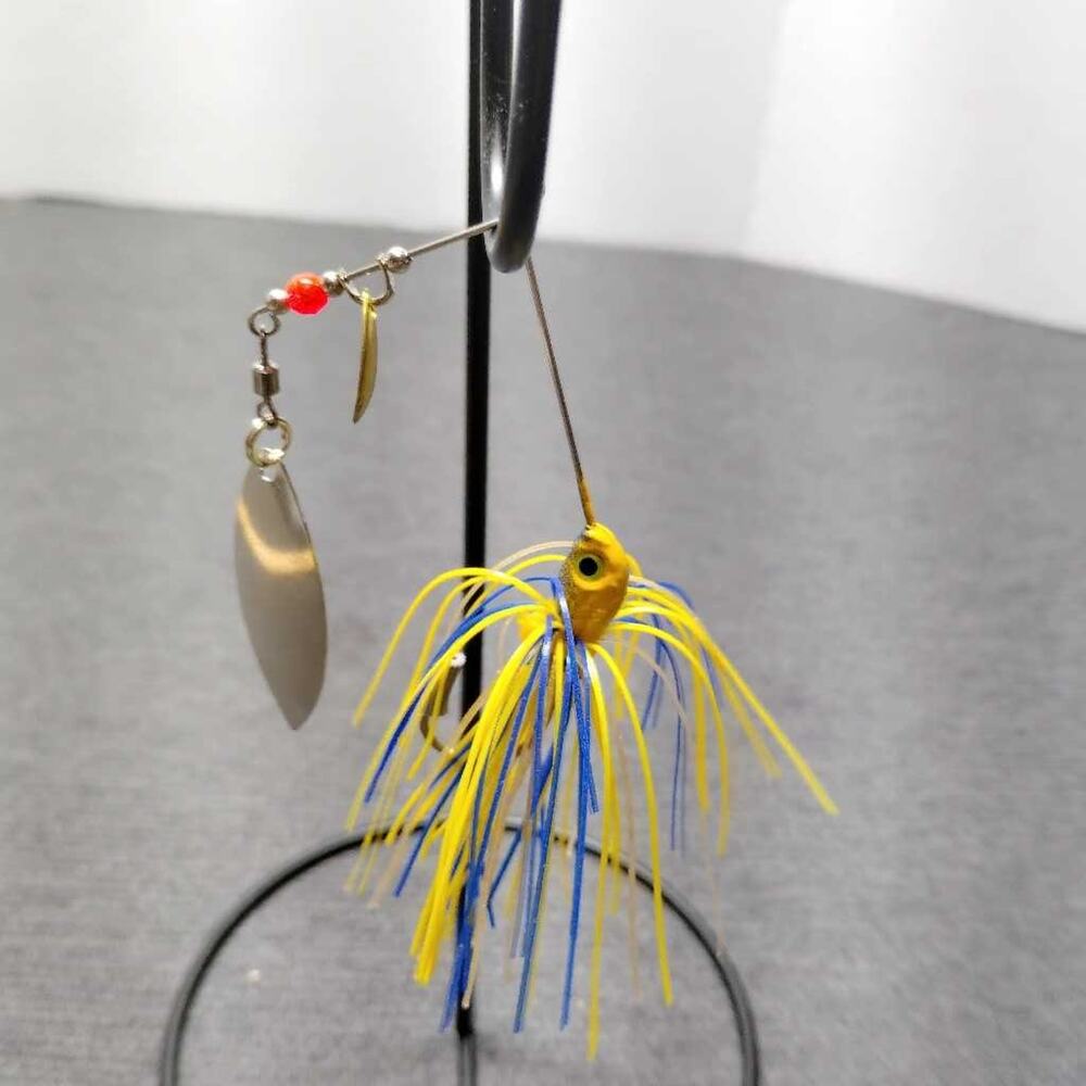 Fishing Spinner Bait Lure Yellow Blue Skirt Gold Head Metal Blade Bass Pike NWOT